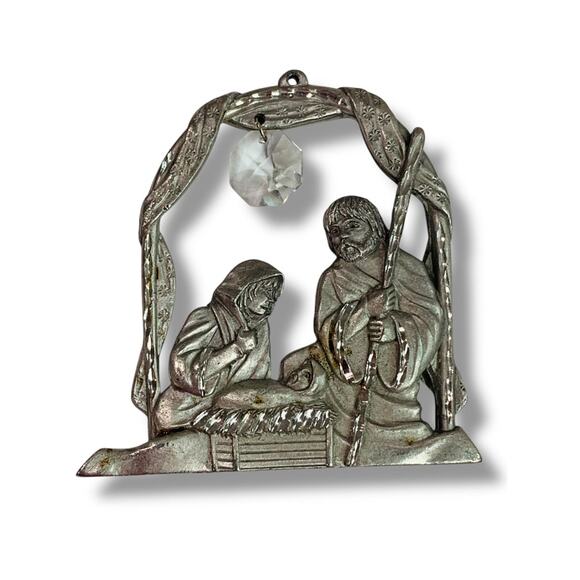 Spoontiques Pewter Nativity Ornament Crystal 3" #2376 Suncatcher - Picture 1 of 5